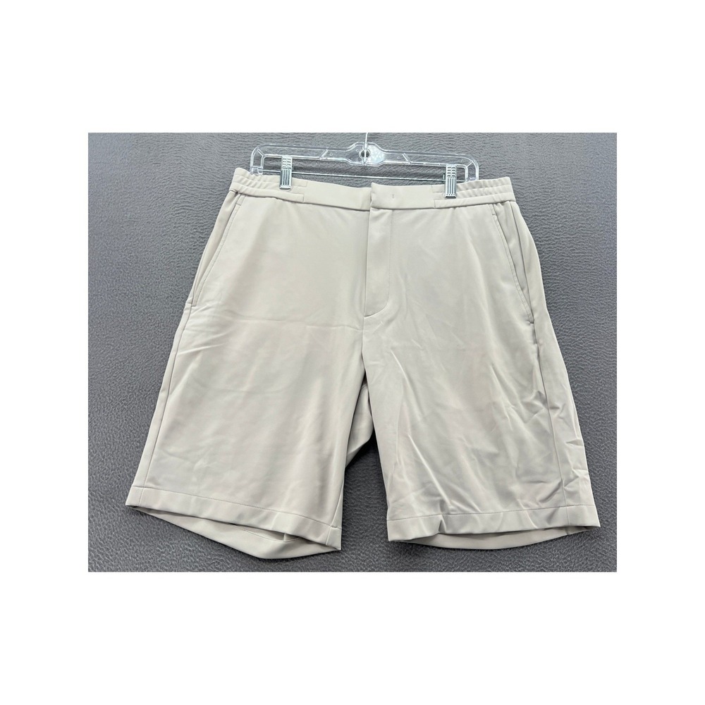 Theory Mens Tech Stretch Shorts Sz 33 Light Beige Stone Elastic Waist Golf